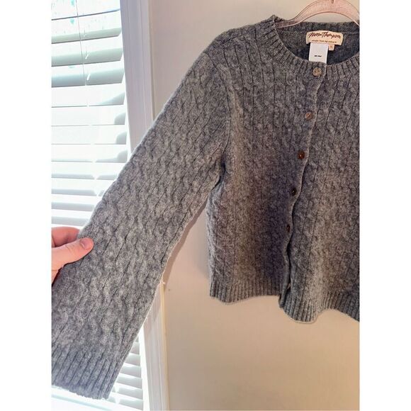 Norm Thompson Gray Cableknit Button Down Cardigan Wool Womens XL Vintage - Picture 4 of 5